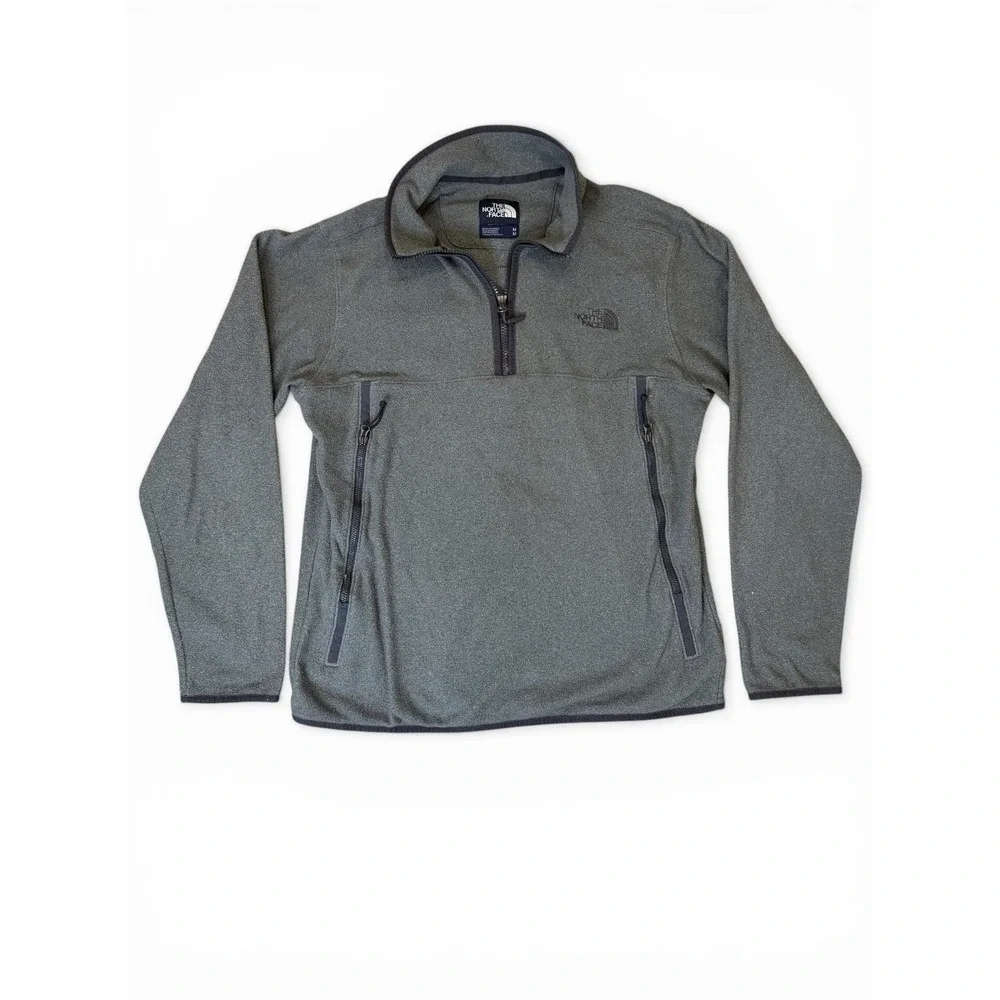 The North Face Mens Quarter Zip Fleece Pullover Gray Mock Neck Jacket Medium